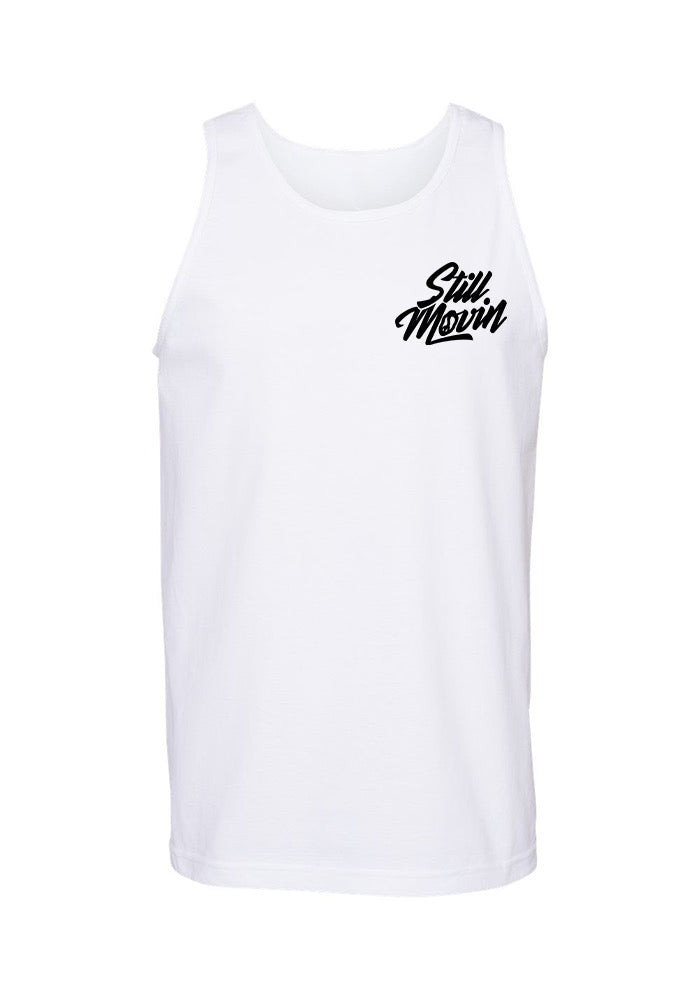 Still Movin Stacked Logo Tank Top - White