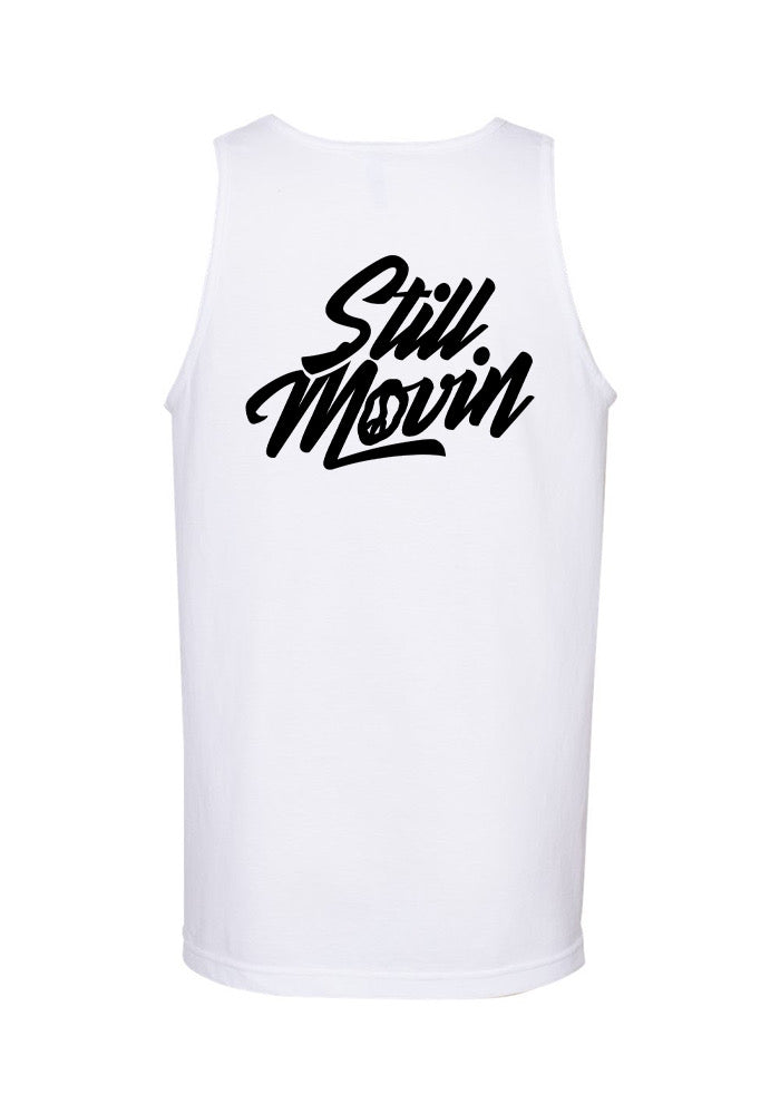 Still Movin Stacked Logo Tank Top - White